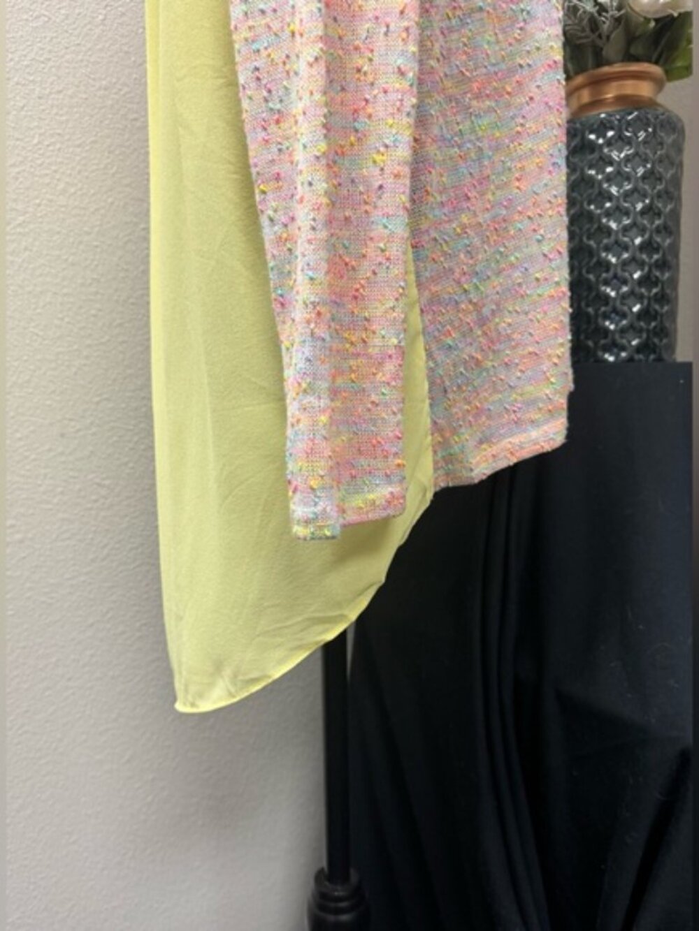 Umgee USA Medium Pastel Multicolor Knit Yellow Sheer Back Boho Tunic Top - Picture 7 of 9